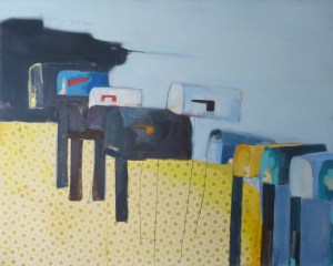 Longing for Good News, 2017, mixed media on canvas, 48 x 60 inches (available at Hang Art)