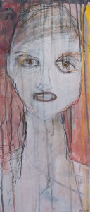 Head (8), 2010, mixed media on paper, 21 1/4 x 9 1/4 inches