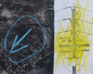 Swinging on the Wire, 2012, mixed media on canvas, 8 x 10 inches (sold)