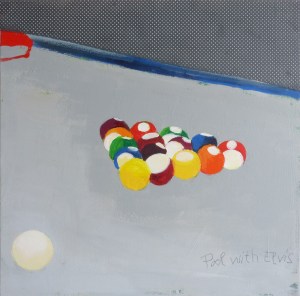 Pool with Elvis, 2017, mixed media on canvas, 20 x 20 inches (sold)