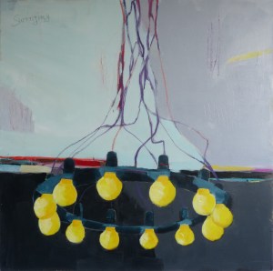 Swinging Chandelier, 2018, acrylic on canvas, 36 x 36 inches (sold)