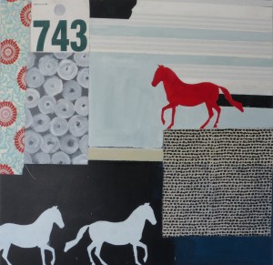 The Red Horse (Vienna), 2019, mixed media on board, 30 x 30 inches (available at Hang Art)