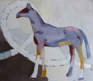 Glück (Luck), 2021, acrylic and collage on canvas, 38 x 44 inches